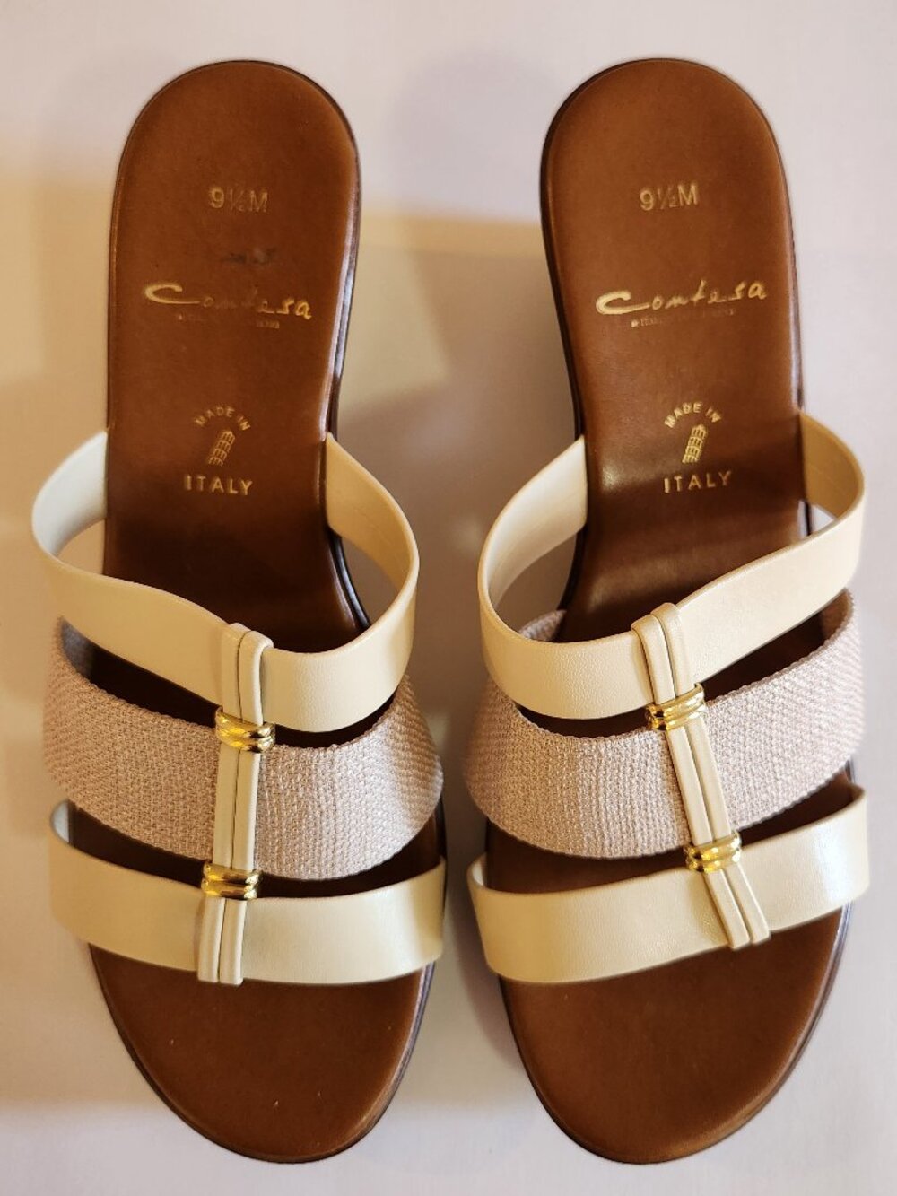Comtesa Italian made brown and tan wedge sandals size 9 1/2